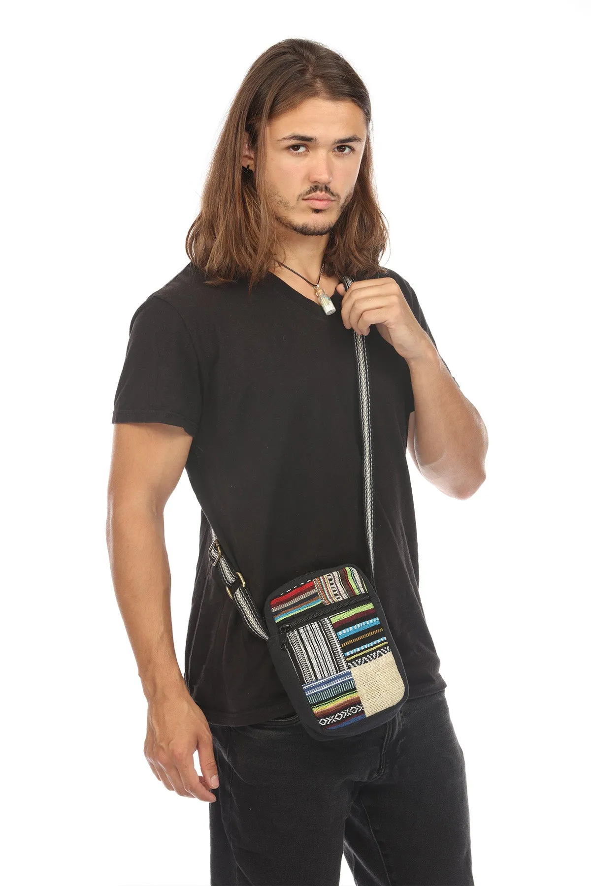 Eco-Friendly Hemp Patchwork Passport Crossbody Bag