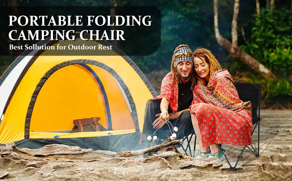 Elecwish Portable Folding Camping Chair with Carry Bag for Adults, Collapsible Anti-Slip Padded Oxford Cloth Stool Black Large