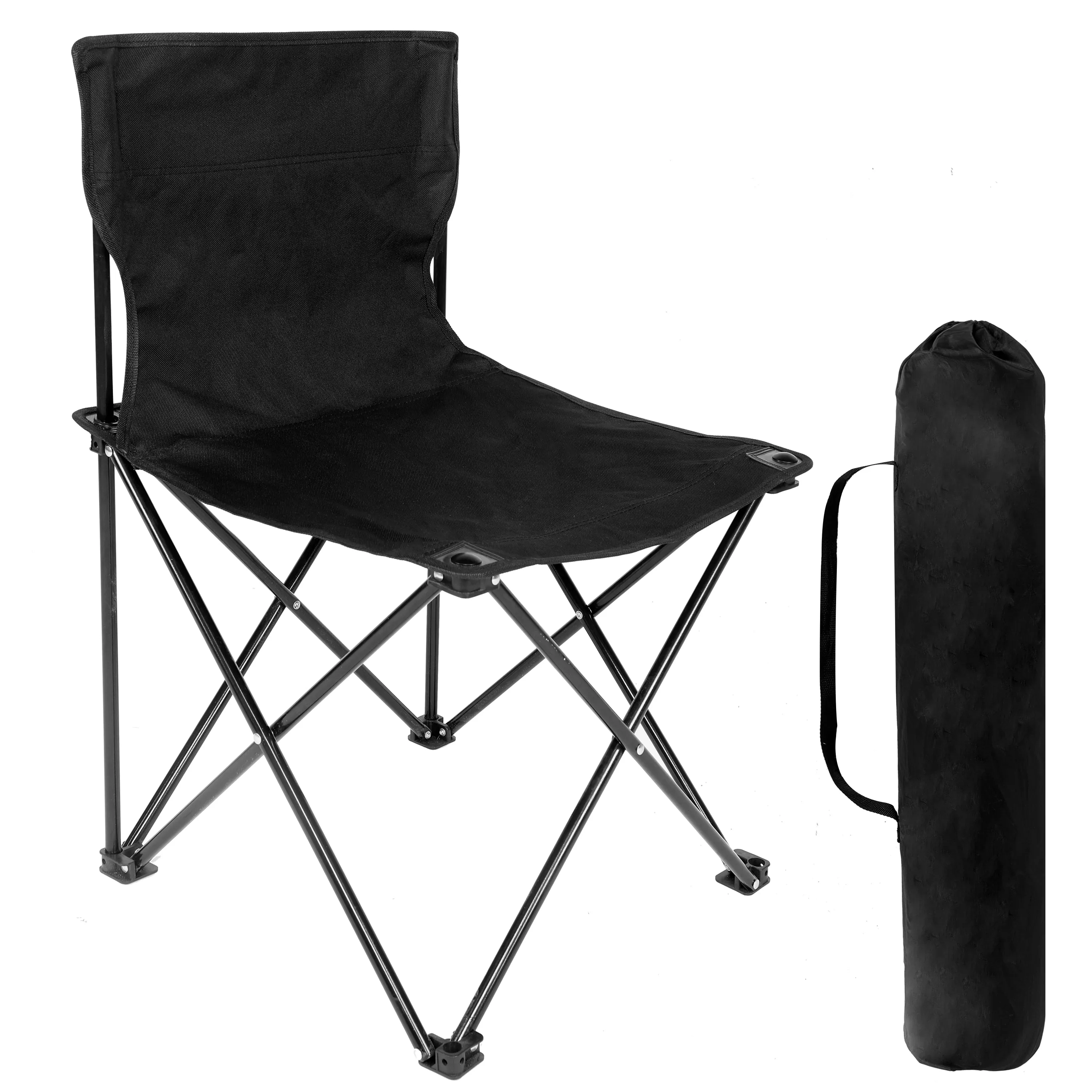 Elecwish Portable Folding Camping Chair with Carry Bag for Adults, Collapsible Anti-Slip Padded Oxford Cloth Stool Black Large