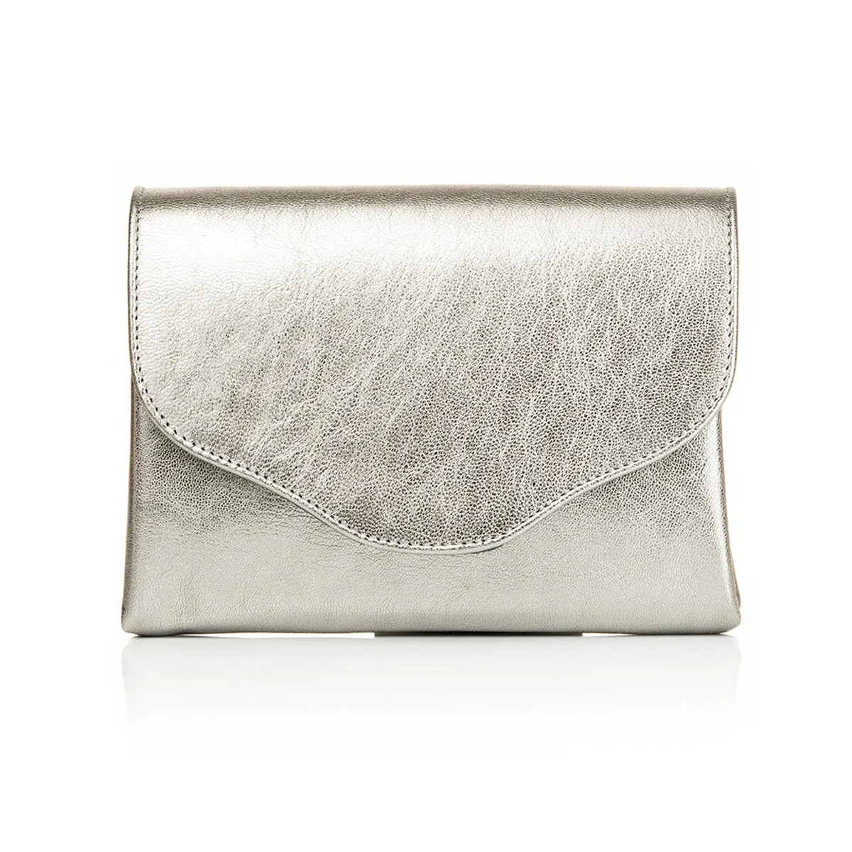 Ellie Clutch Bag - Metallic Silver Leather