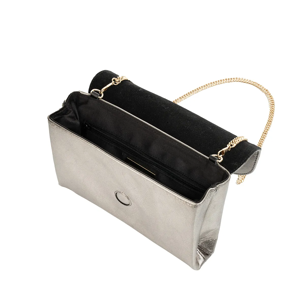 Ellie Clutch Bag - Metallic Silver Leather