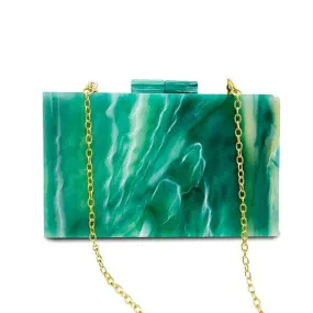 Emerald Green Marbled Acrylic Box Evening Handbag Luxury Designer Style