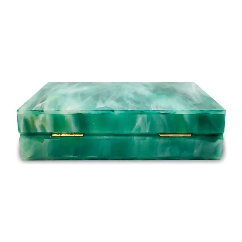 Emerald Green Marbled Acrylic Box Evening Handbag Luxury Designer Style