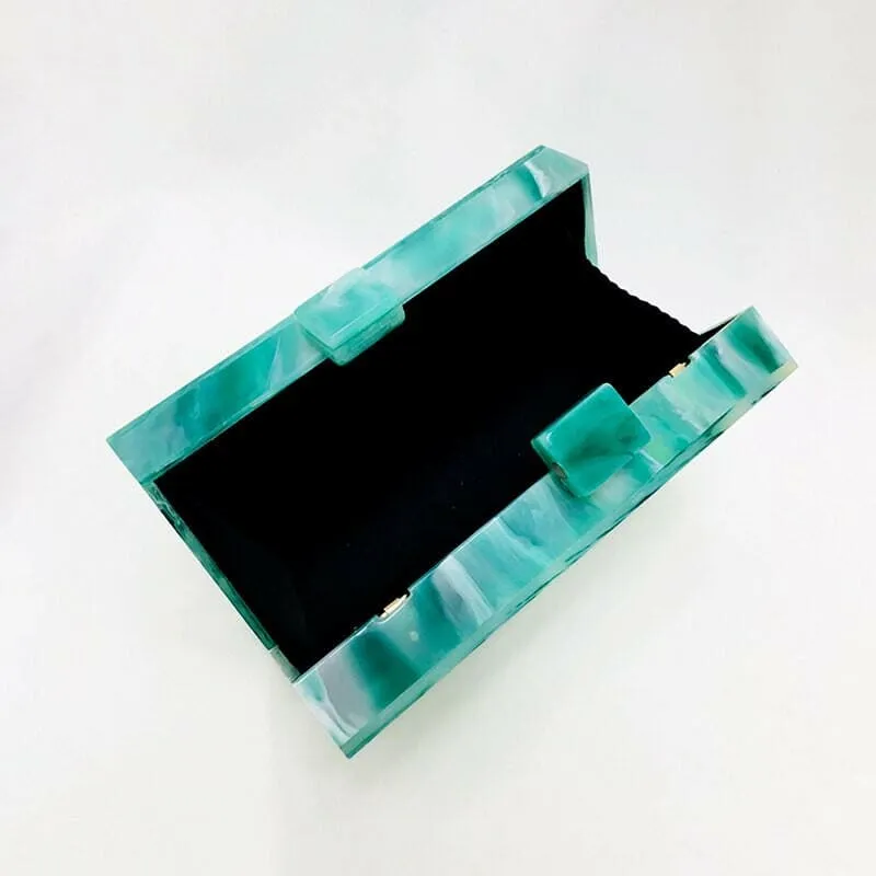 Emerald Green Marbled Acrylic Box Evening Handbag Luxury Designer Style