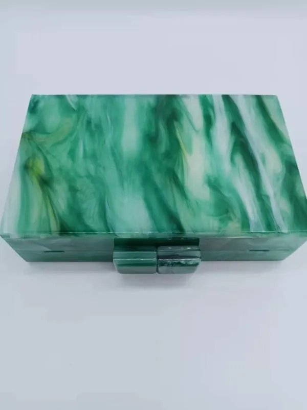 Emerald Green Marbled Acrylic Box Evening Handbag Luxury Designer Style