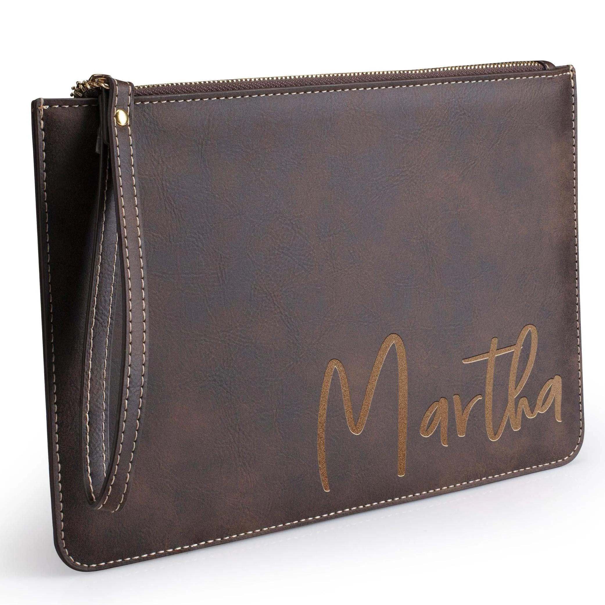 Engraved Leather Makeup Bag- Personalized Clutch Purses