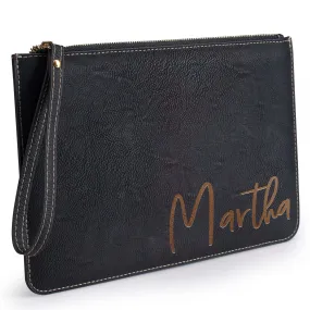 Engraved Leather Makeup Bag- Personalized Clutch Purses