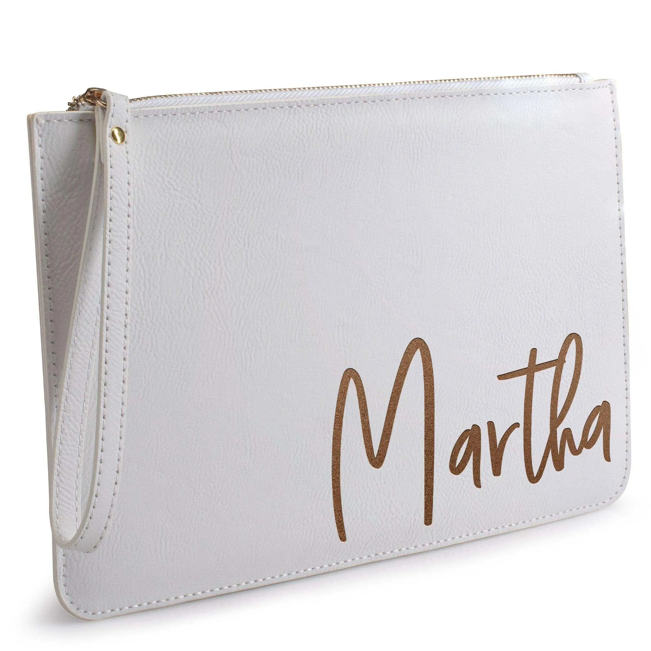 Engraved Leather Makeup Bag- Personalized Clutch Purses