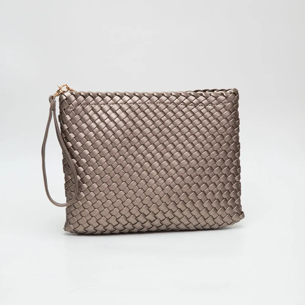 Faux Braided Leather Clutch