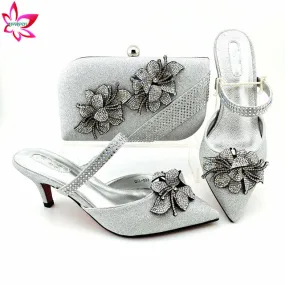 Flowered Sparkle Slingback Shoes and Matching Bag