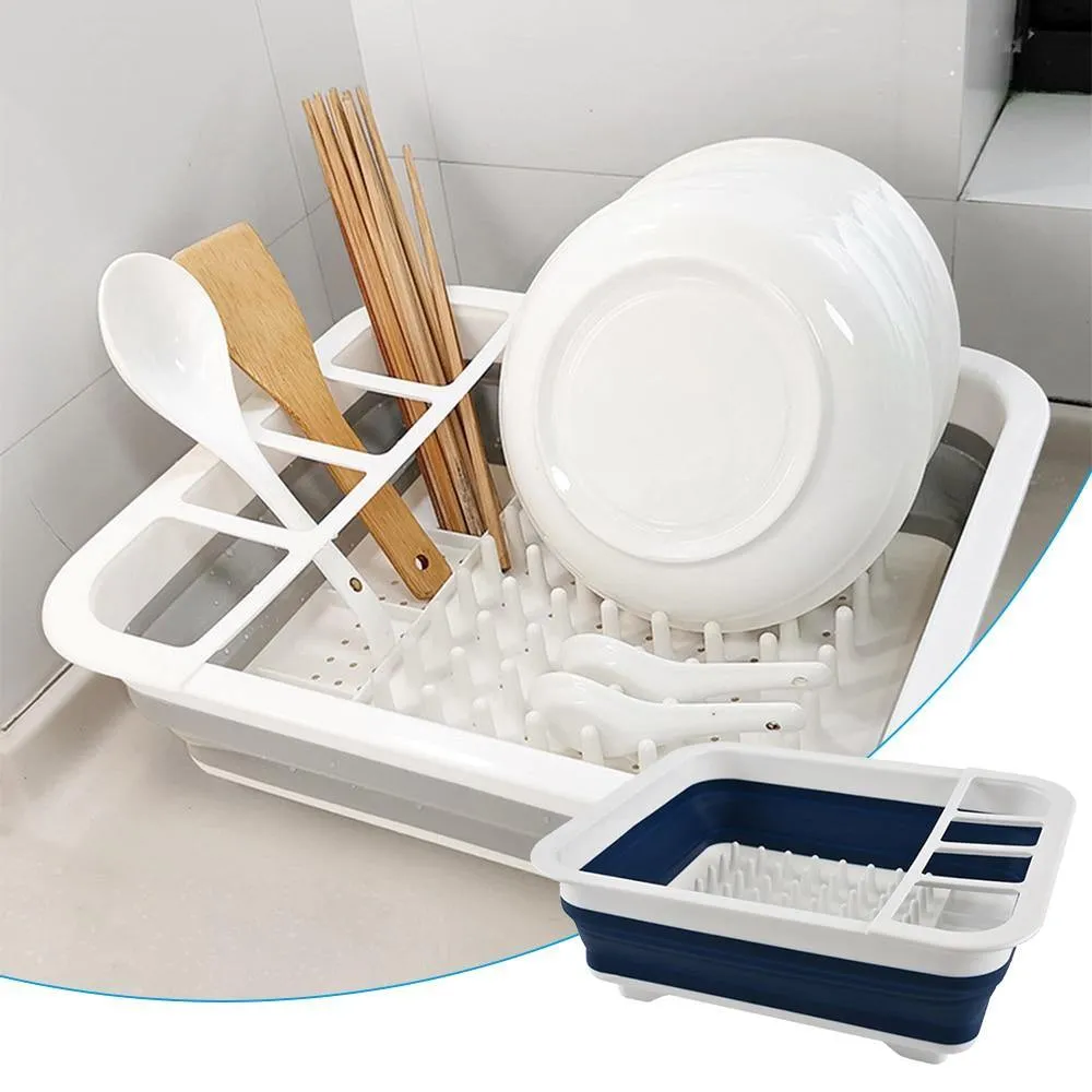 Foldable Kitchen Dish Drying Rack with Drainer