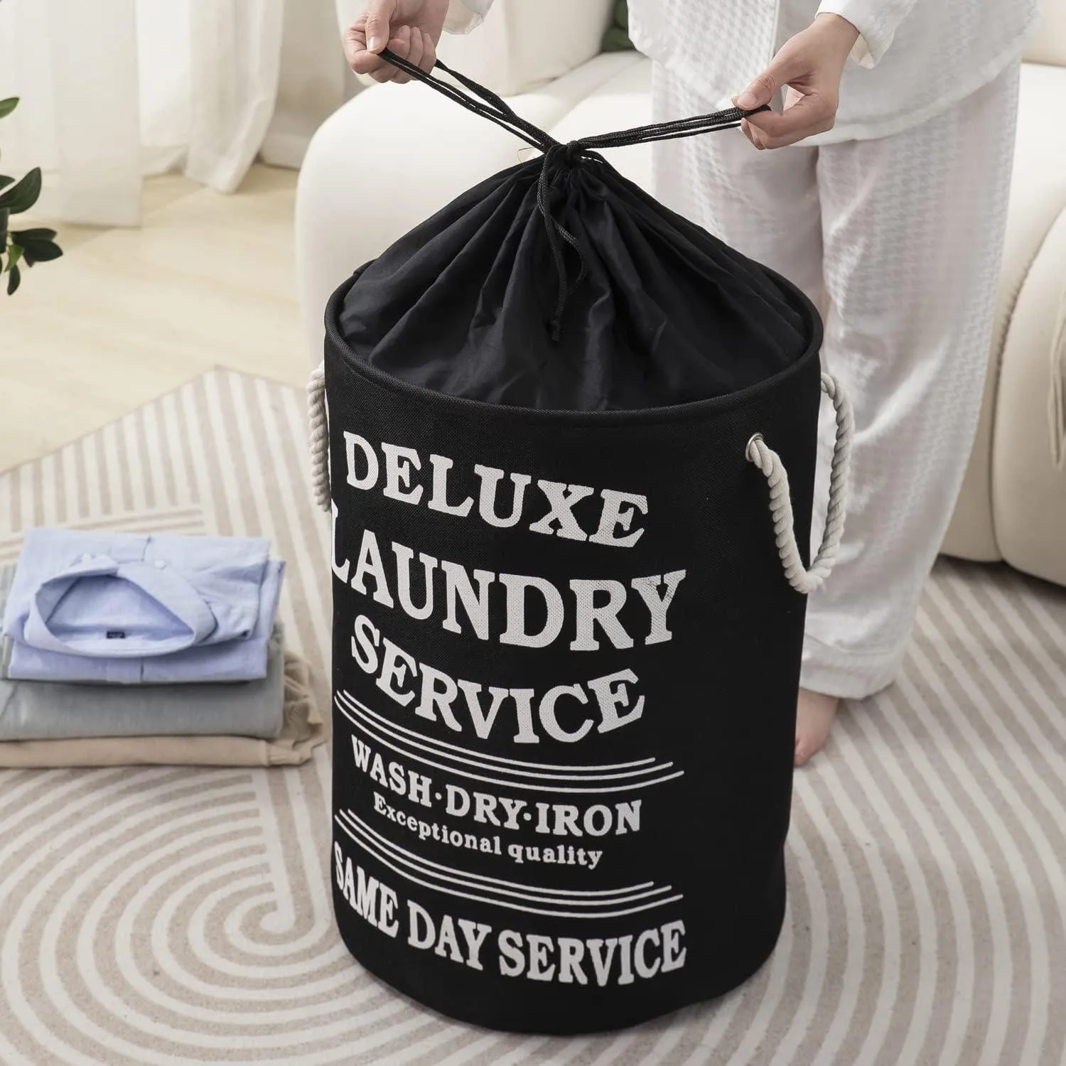 Foldable Laundry Bag with Lid Drawstring