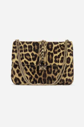 Fur Cheetah Studded Flap Bag