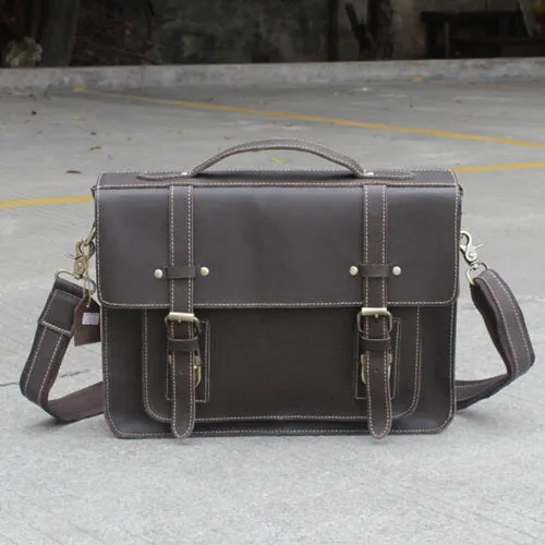 Genuine Leather Double Belt Briefcase