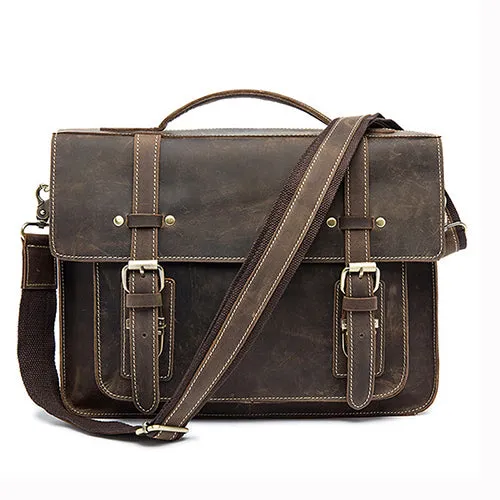 Genuine Leather Double Belt Briefcase