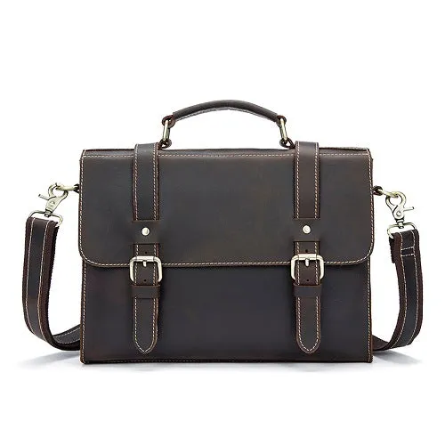 Genuine Leather Double Belt Briefcase