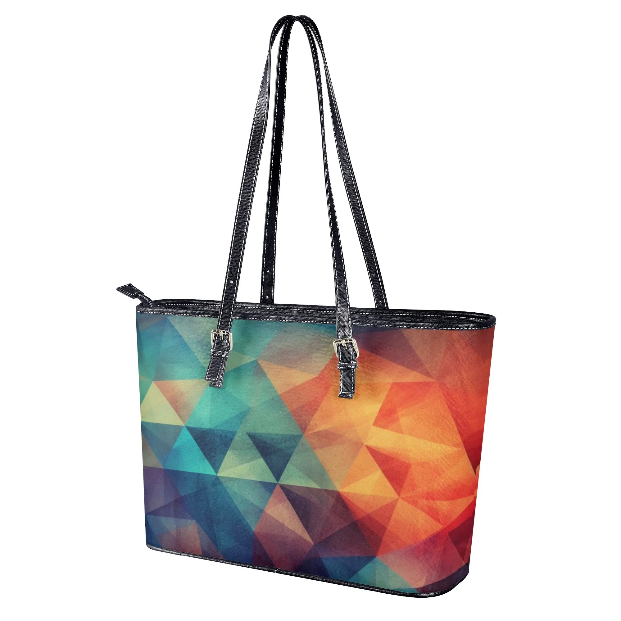 Geometric Tote Bag Purse, Abstract Vegan Leather Print Handbag Women Zip Top Small Large Designer Handmade Shoulder