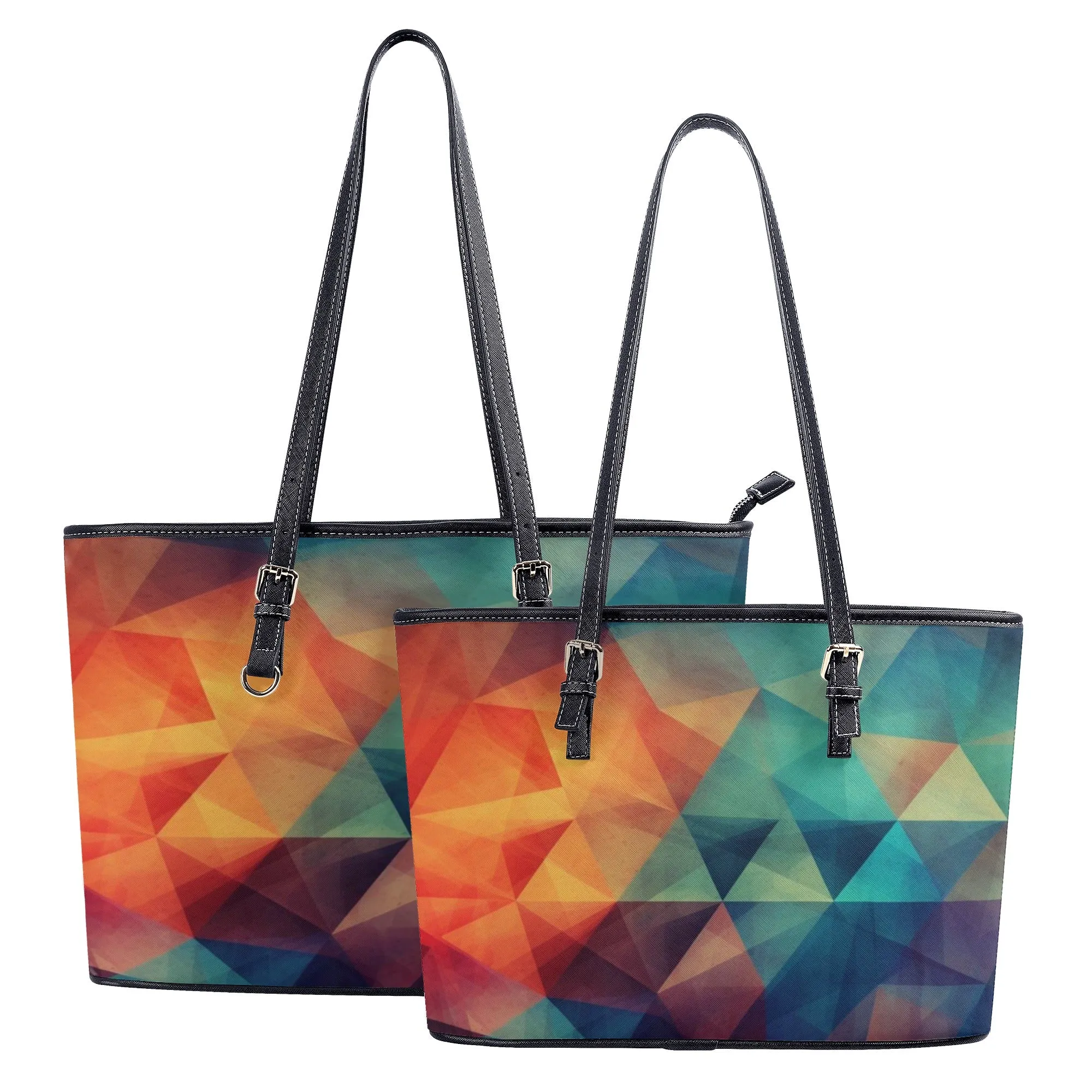 Geometric Tote Bag Purse, Abstract Vegan Leather Print Handbag Women Zip Top Small Large Designer Handmade Shoulder