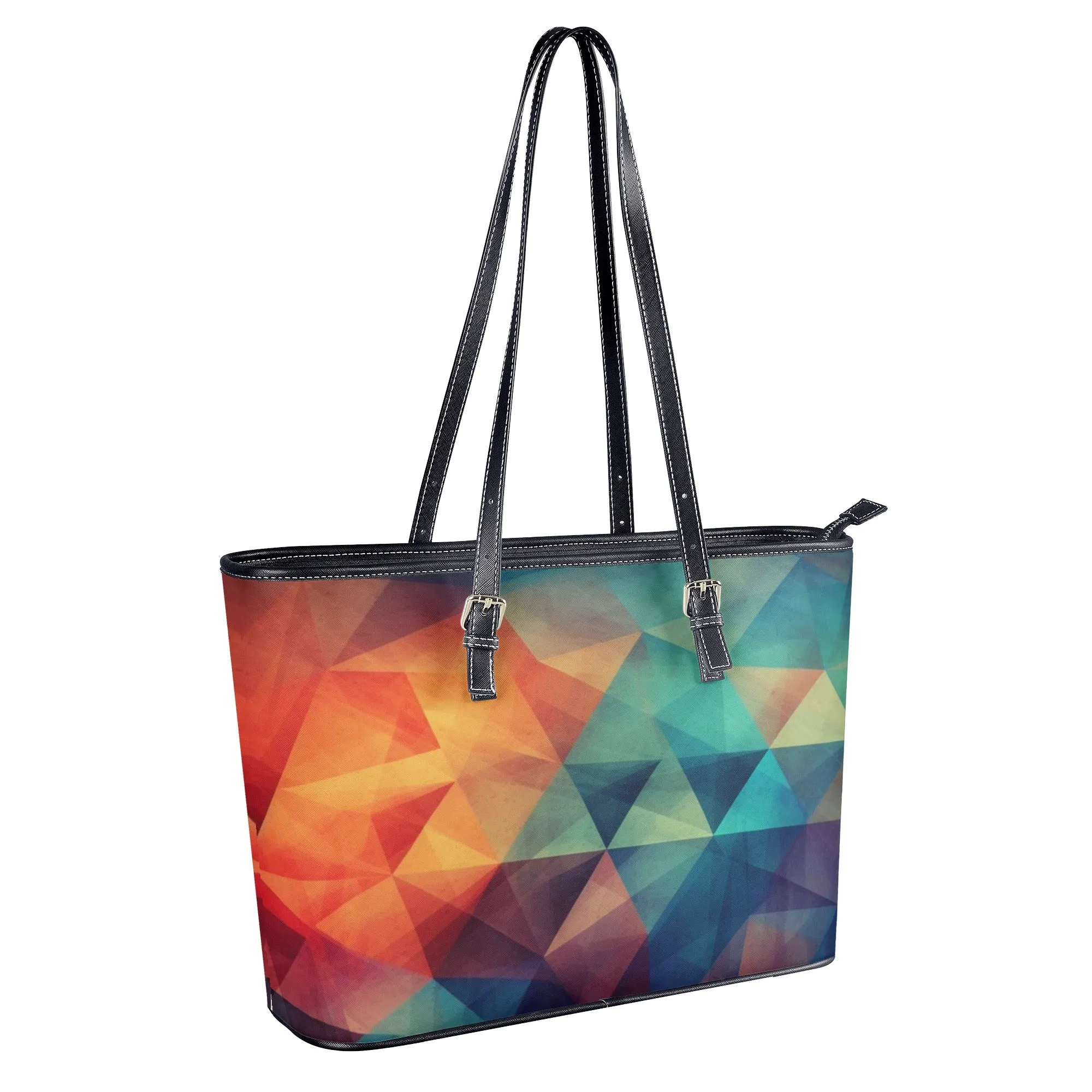 Geometric Tote Bag Purse, Abstract Vegan Leather Print Handbag Women Zip Top Small Large Designer Handmade Shoulder