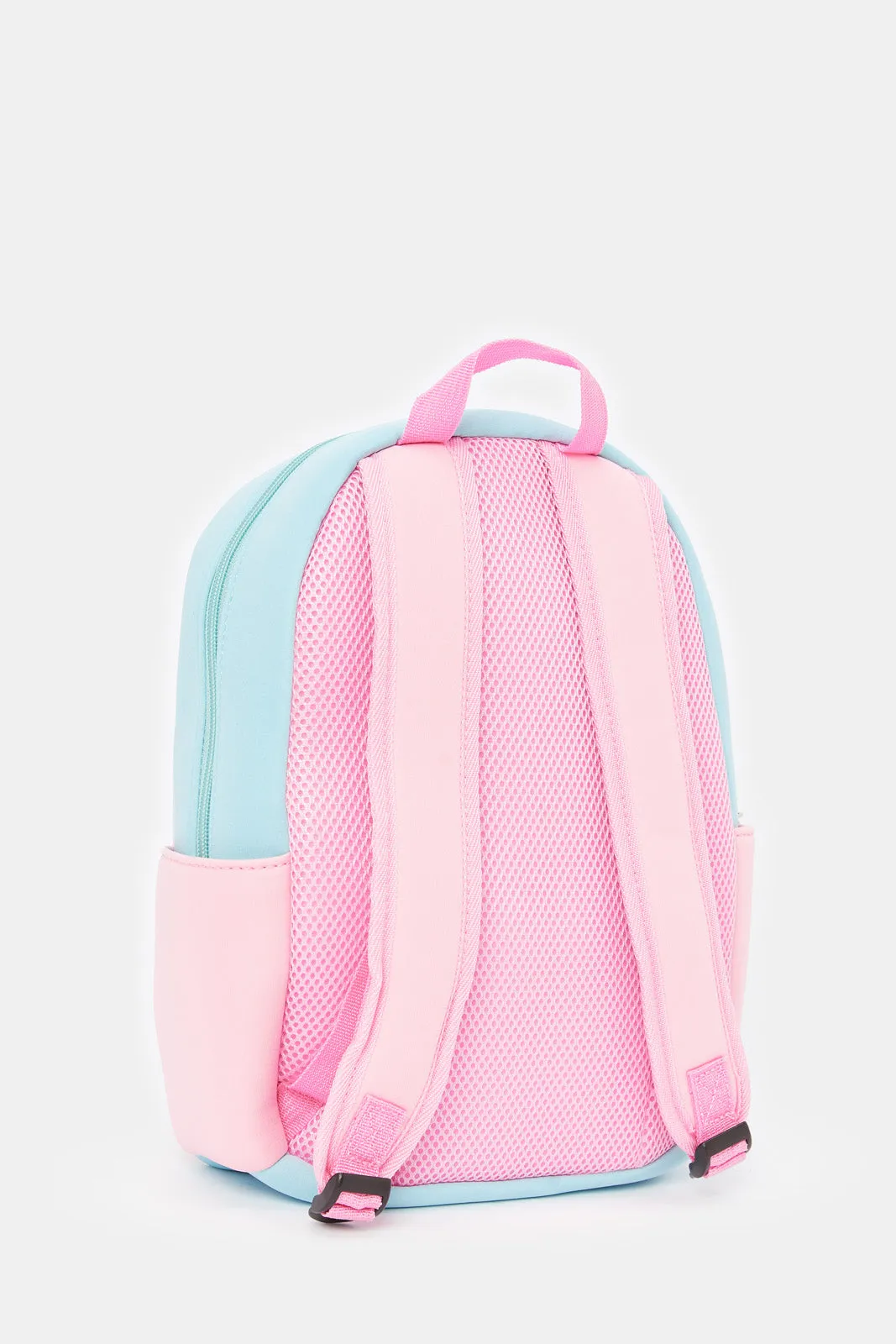 Girls Pink And Blue Character Printed Backpack