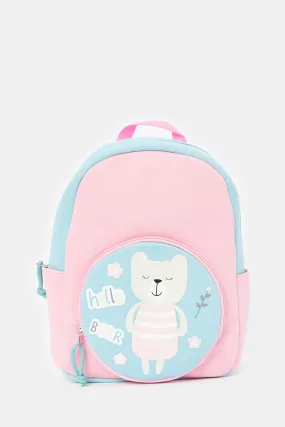 Girls Pink And Blue Character Printed Backpack