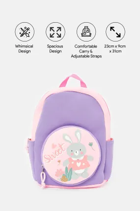 Girls Pink And Purple Bunny Printed Backpack