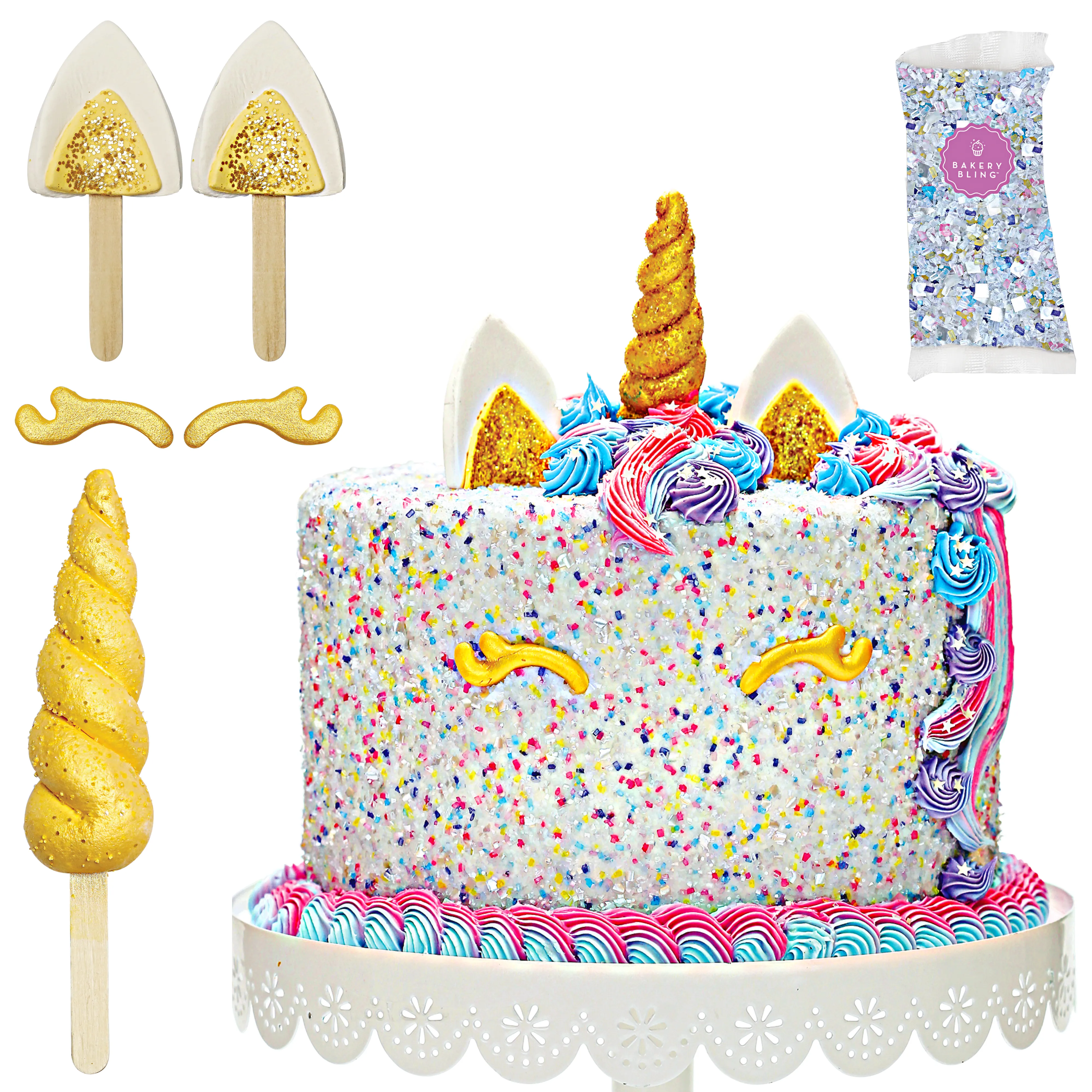 Glittery Designer Unicorn Bundle (Cookie Kit, Cupcake Decor Kit, Glittery Sugar and Cake Decor)