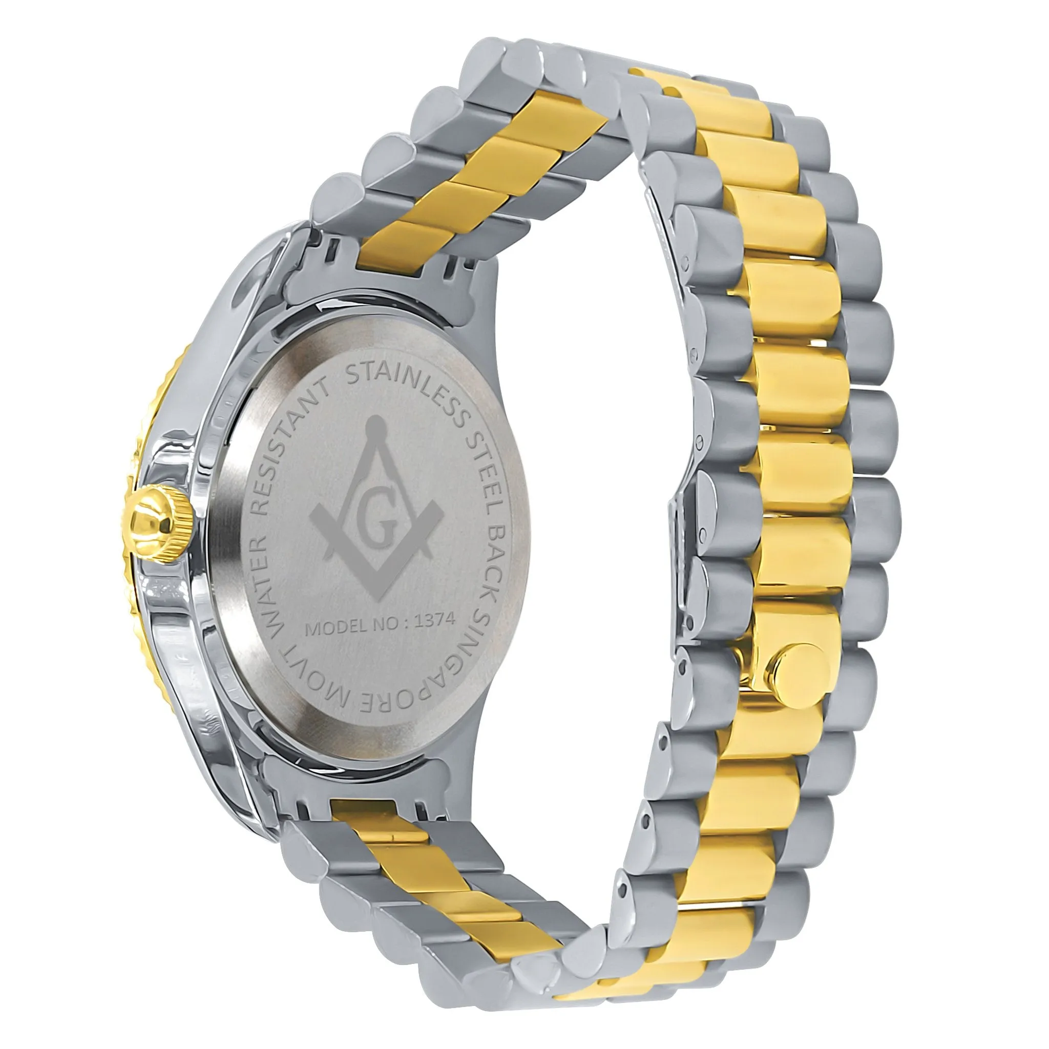 Gold & Silver Masonic Iced Out Metal Watch