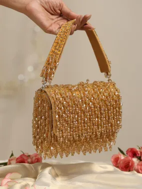 Gold Long Beaded Clutch Bag