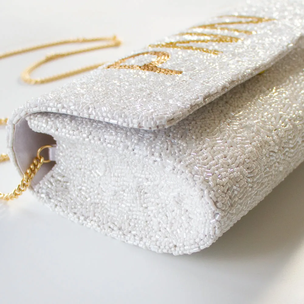 Gold Personalized Hand Beaded Clutch (FOG)