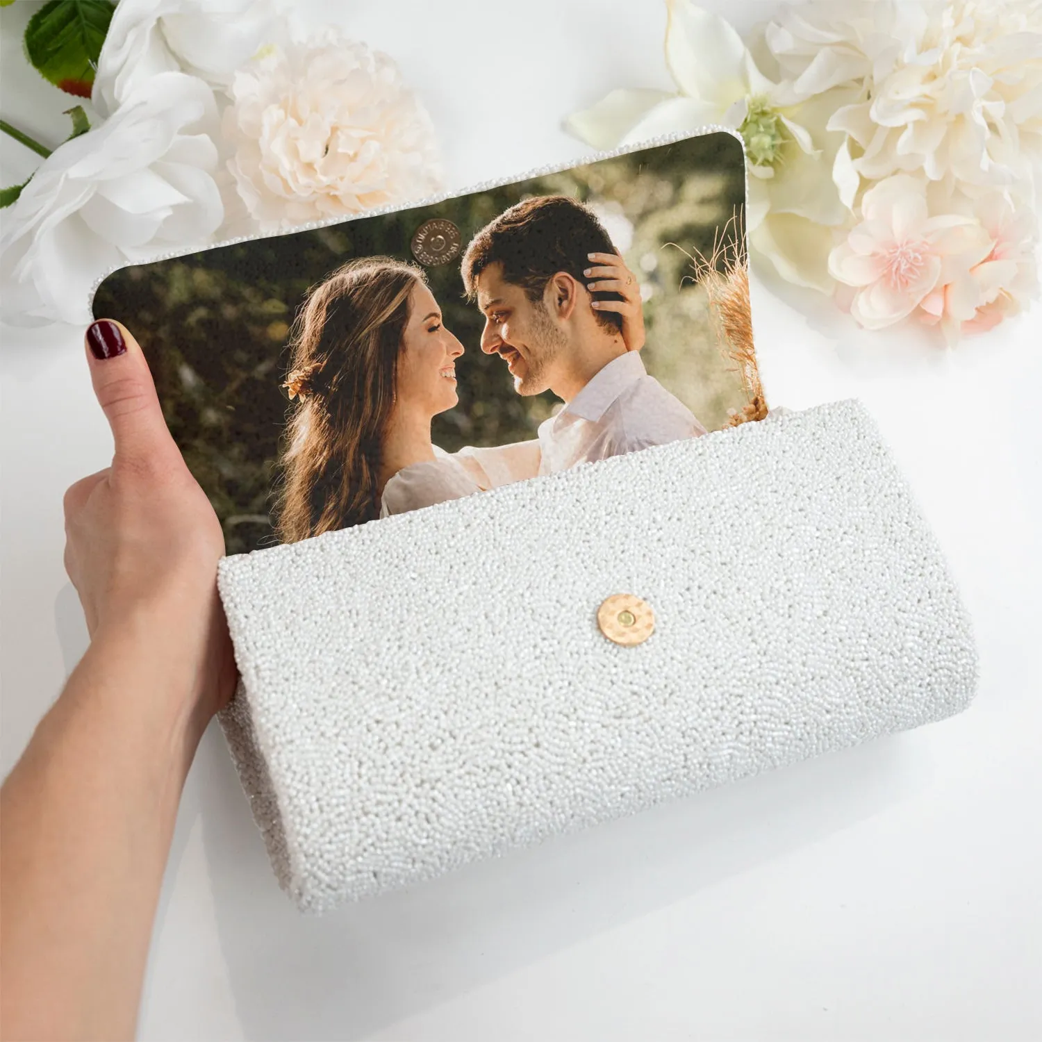 Gold Personalized Hand Beaded Clutch (FOG)