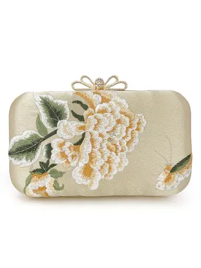 Gold Vintage Peony Embroidered Clutch