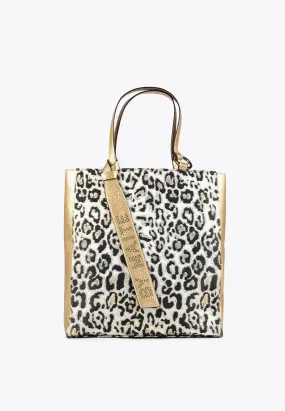 Golden animal print tote bag