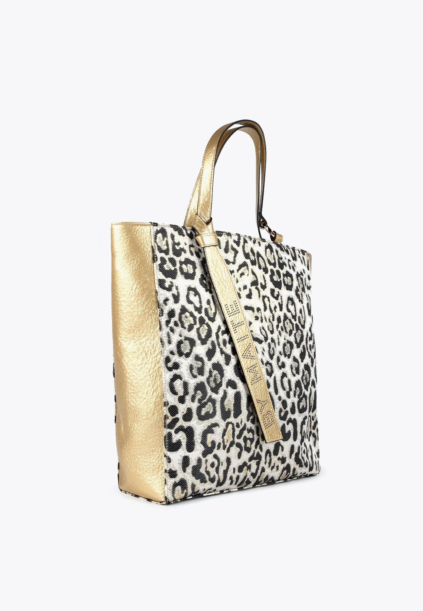 Golden animal print tote bag