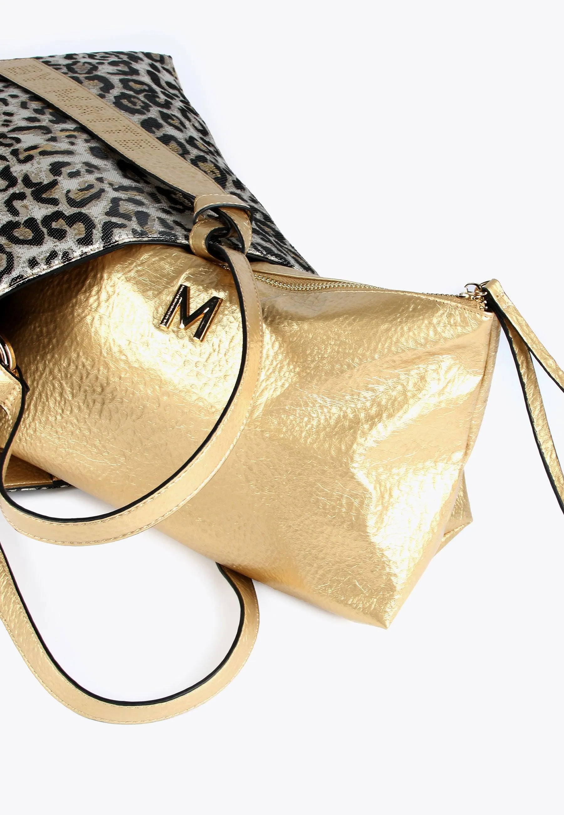 Golden animal print tote bag