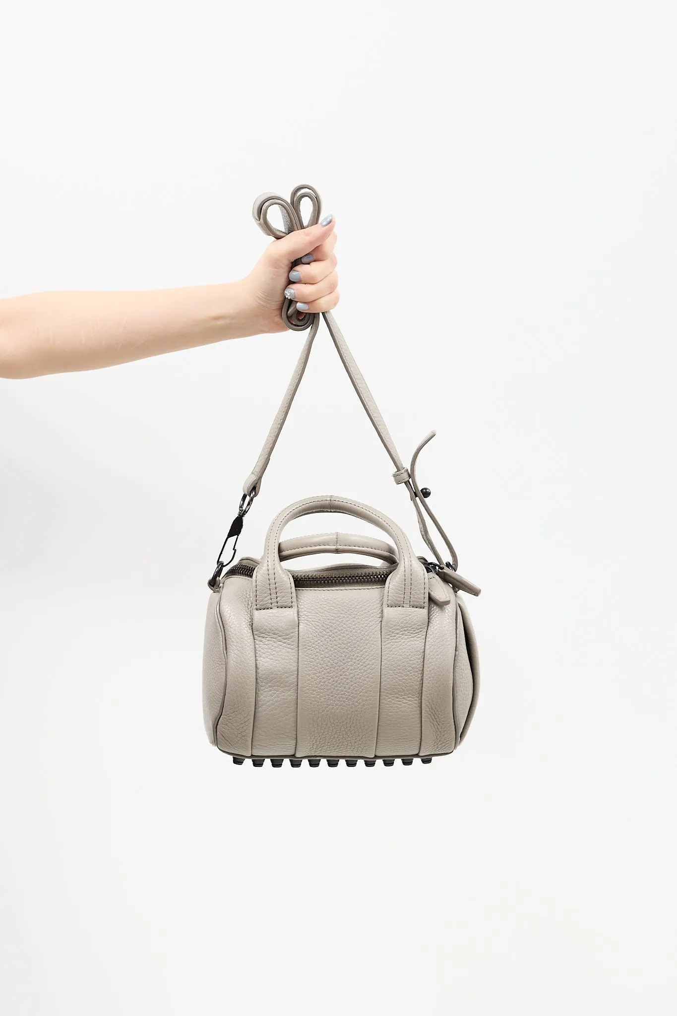 Grey Leather Rocco Studded Bag