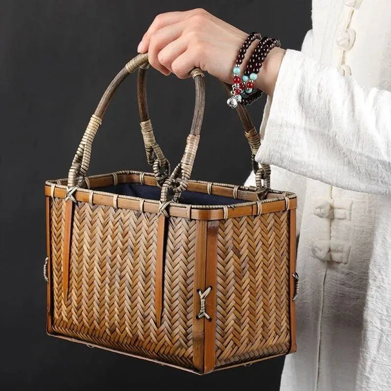 Handcrafted Bamboo Mini Tote - Traditional Chinese Style