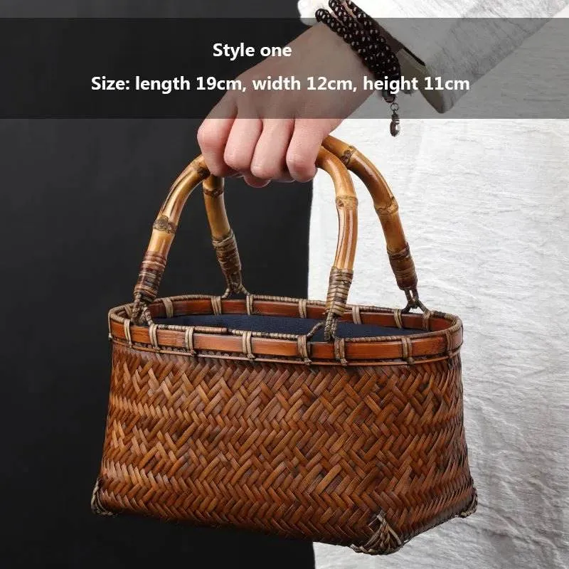 Handcrafted Bamboo Mini Tote - Traditional Chinese Style