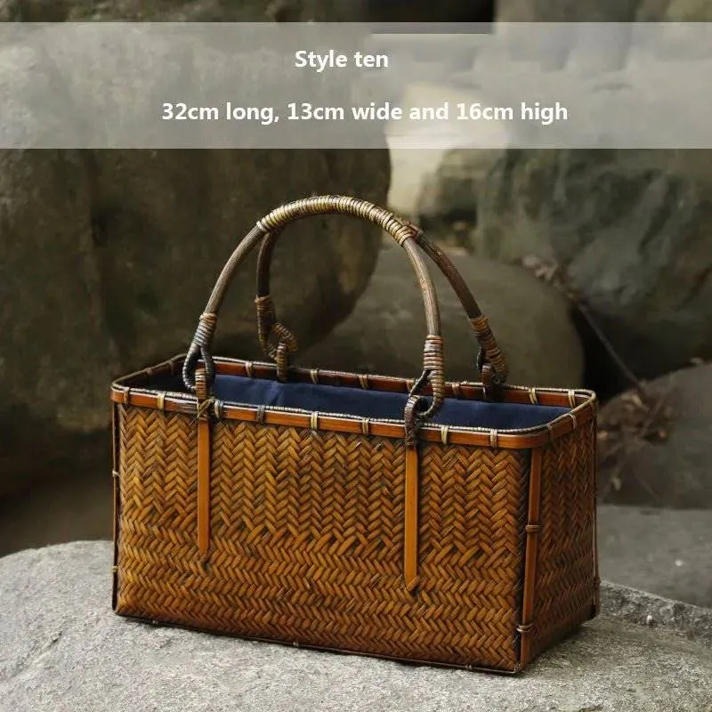 Handcrafted Bamboo Mini Tote - Traditional Chinese Style