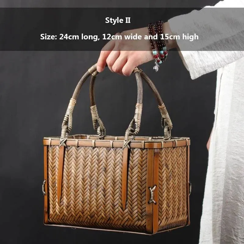 Handcrafted Bamboo Mini Tote - Traditional Chinese Style