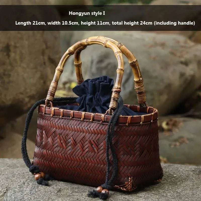 Handcrafted Bamboo Mini Tote - Traditional Chinese Style