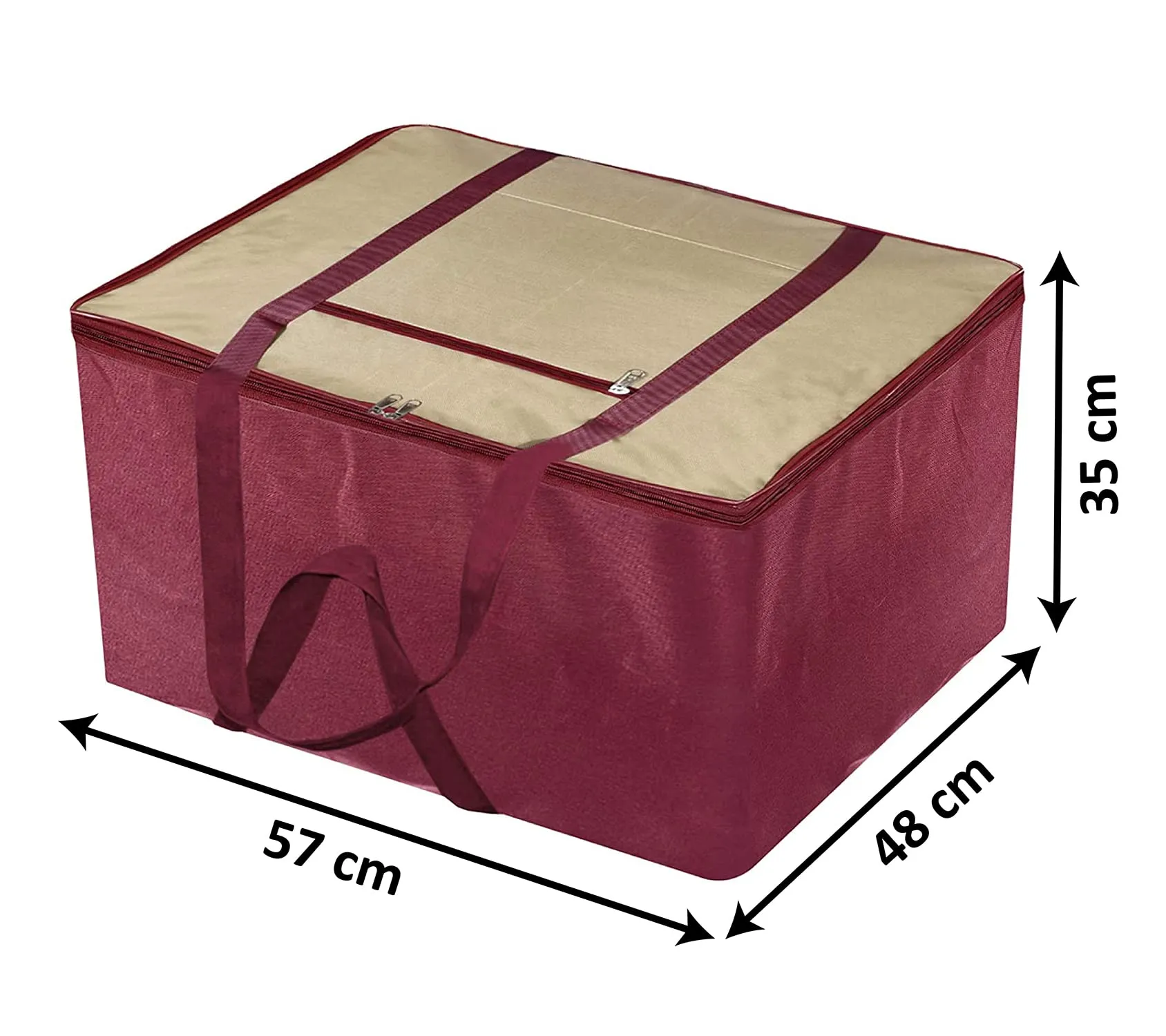 Heart Home Large Lightweight Foldable Multipurpose Storage bag, Cloth Organiser, Travel Bag With Zippered Closure And Handle- Pack of 2 (Brown & Maroon)-HS43HEARTH26702