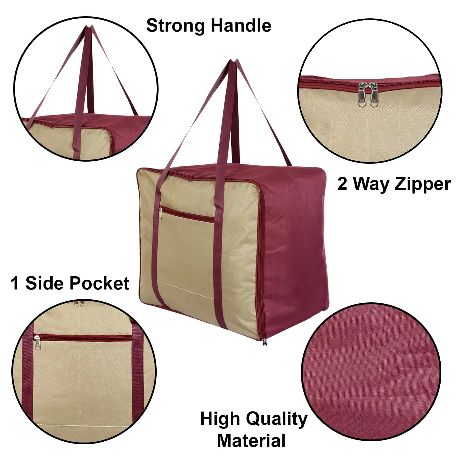 Heart Home Large Lightweight Foldable Multipurpose Storage bag, Cloth Organiser, Travel Bag With Zippered Closure And Handle- Pack of 2 (Brown & Maroon)-HS43HEARTH26702