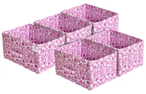 Heart Home Leaf Print Non Woven Fabric Modular Closet Organizer Box with Handle for Cube Storage Units in Closet, Bedroom to Hold Clothing,T-Shirts,Leggings, Accessories,Set Of 2(Pink)-HHEART16007