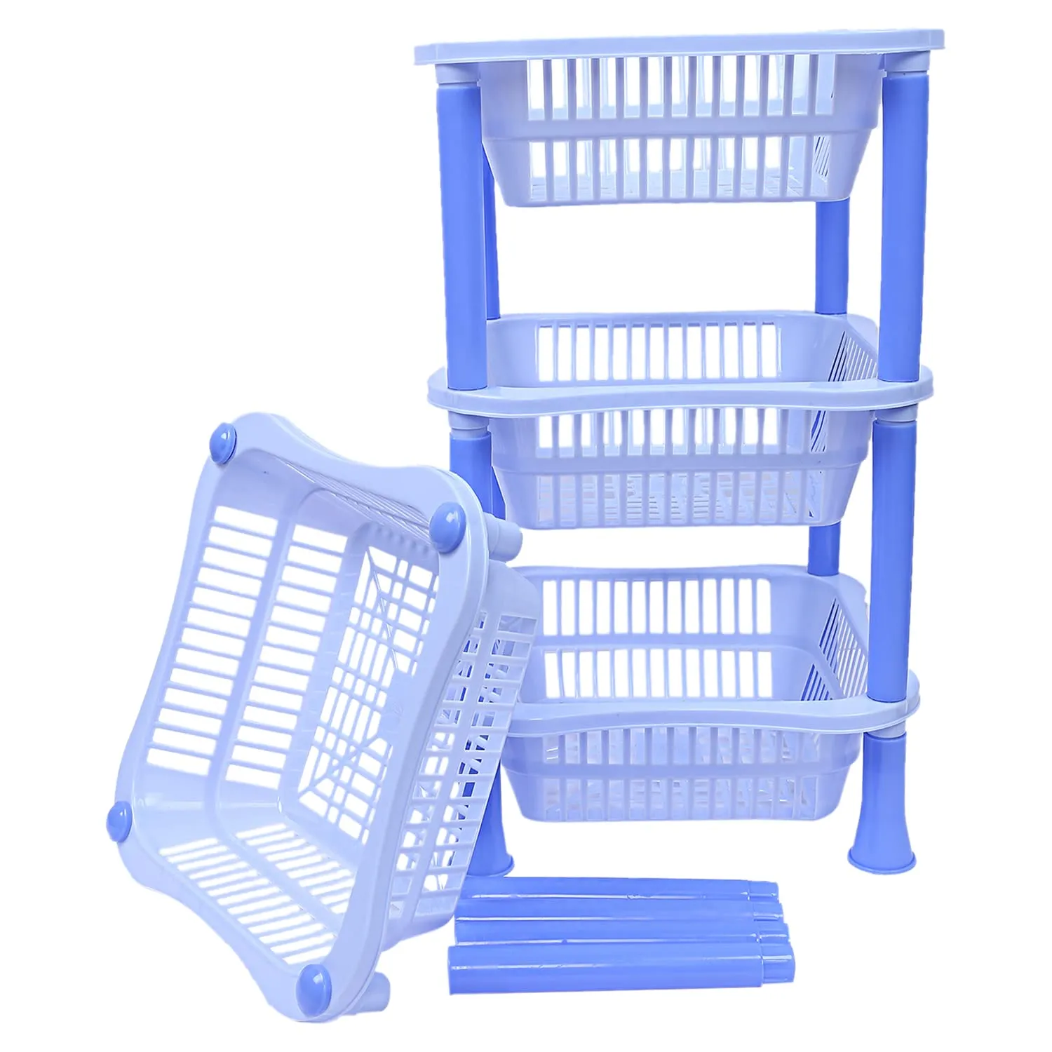 Heart Home Multiuses 4-Tier Square Plastic Storage Basket/Organizer for Kitchen, Laundry Room, Bathroom, Office (Blue)-50HH01720