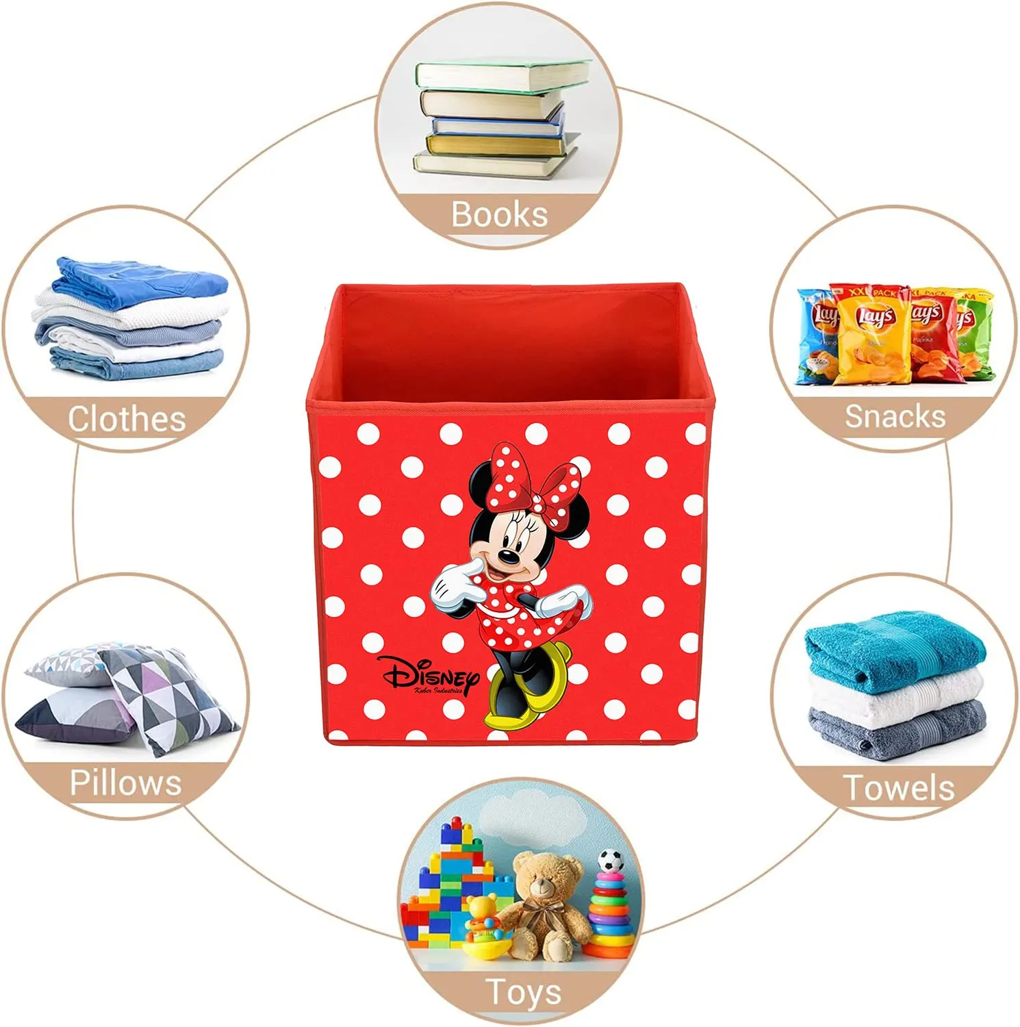 Heart Home Non-Woven Minnie Print Flodable Storage Box/Wardrobe Organizer For Home Decor (Red) 54HH4244.