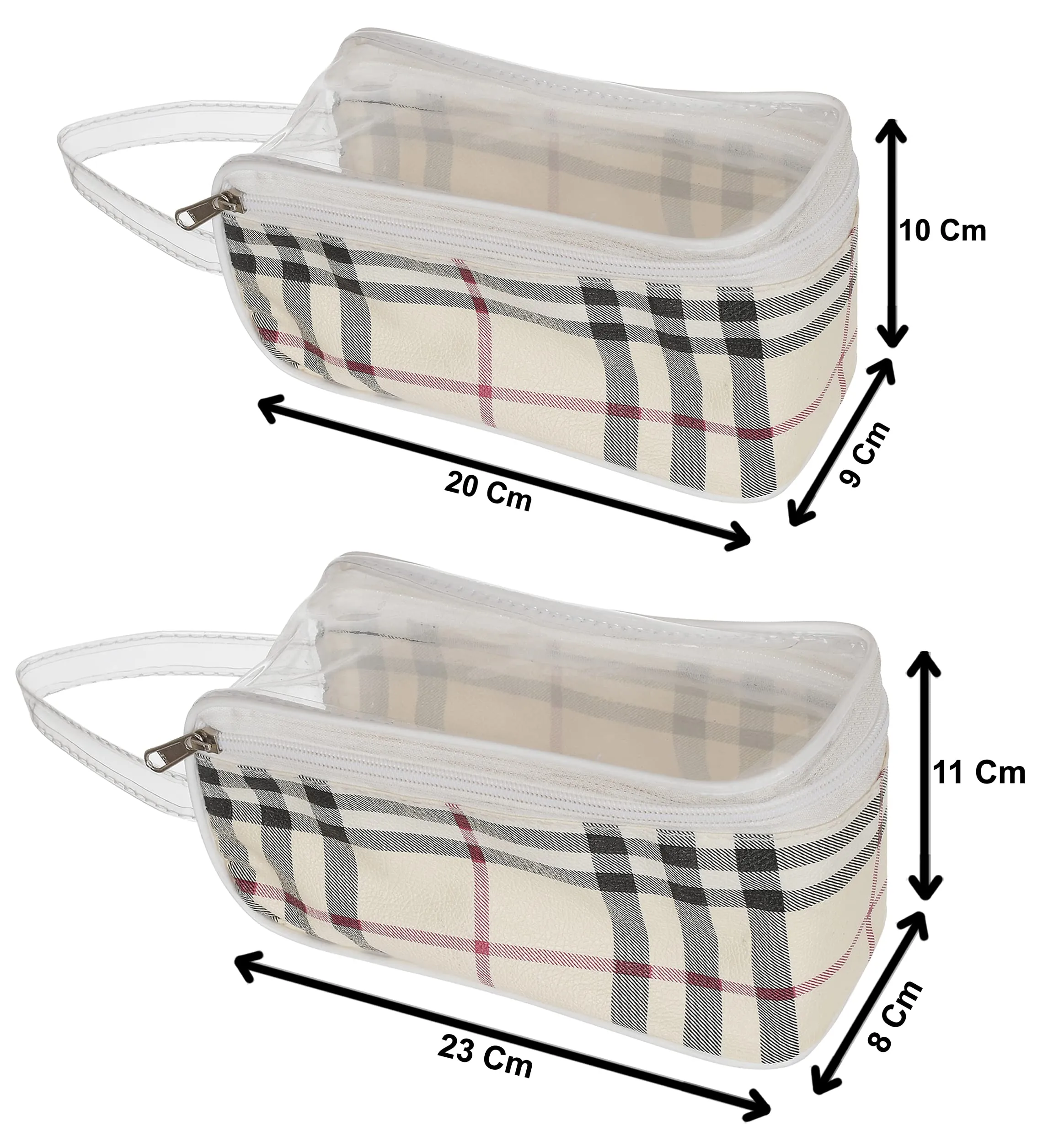 Heart Home Portable Clear PVC Zippered Toiletry Bag Organizers with Handle for Vacation Travel, Bathroom-Set of 2 (Cream),F_26_HEARTH017001