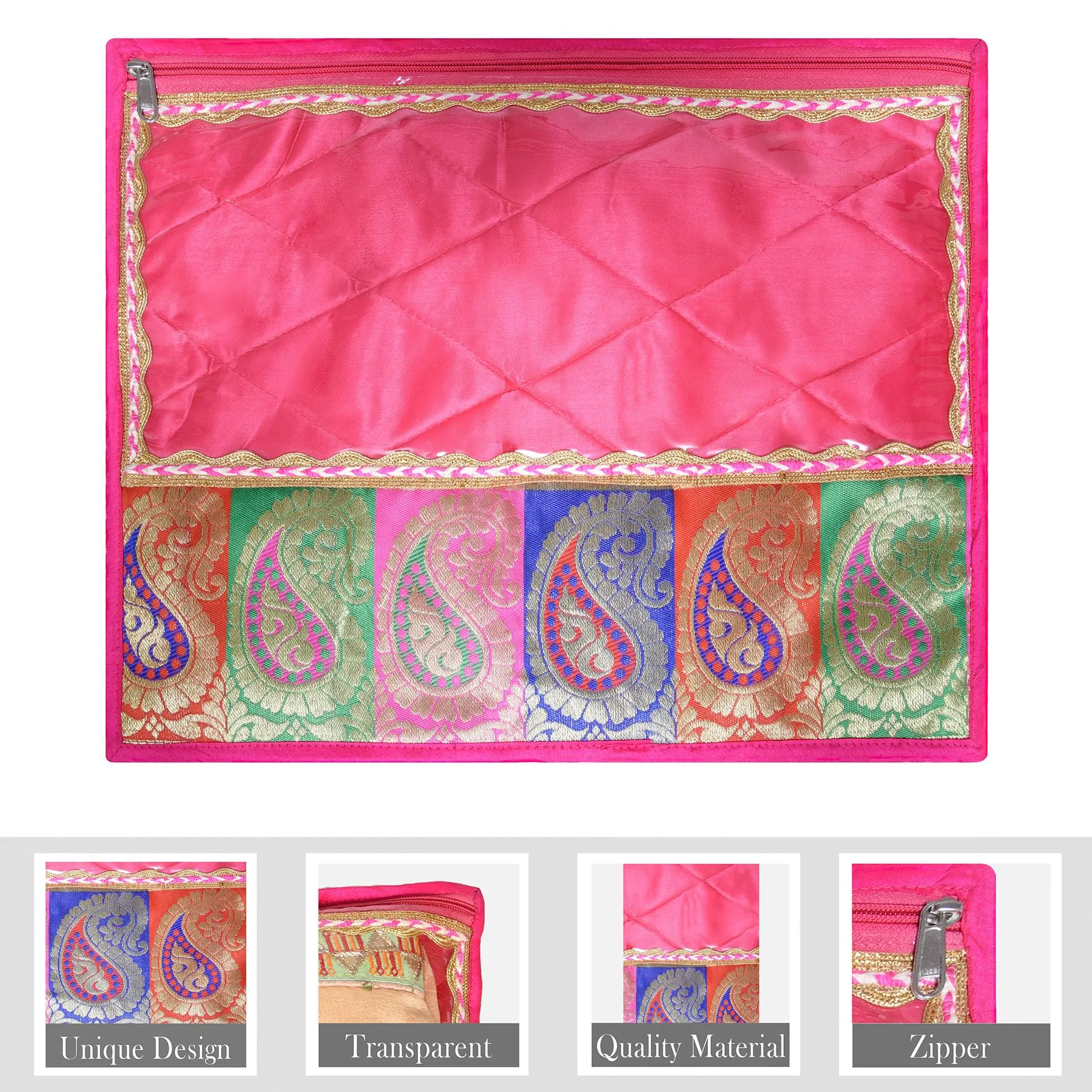 Heart Home Saree Cover | Zipper Closure Single Packing Saree Bag | Clothes Saree Stoarge Organizer | Wardrobe Organizer with Handle | Transparent View Packing Saree Cover | Pack of 24 | Pink