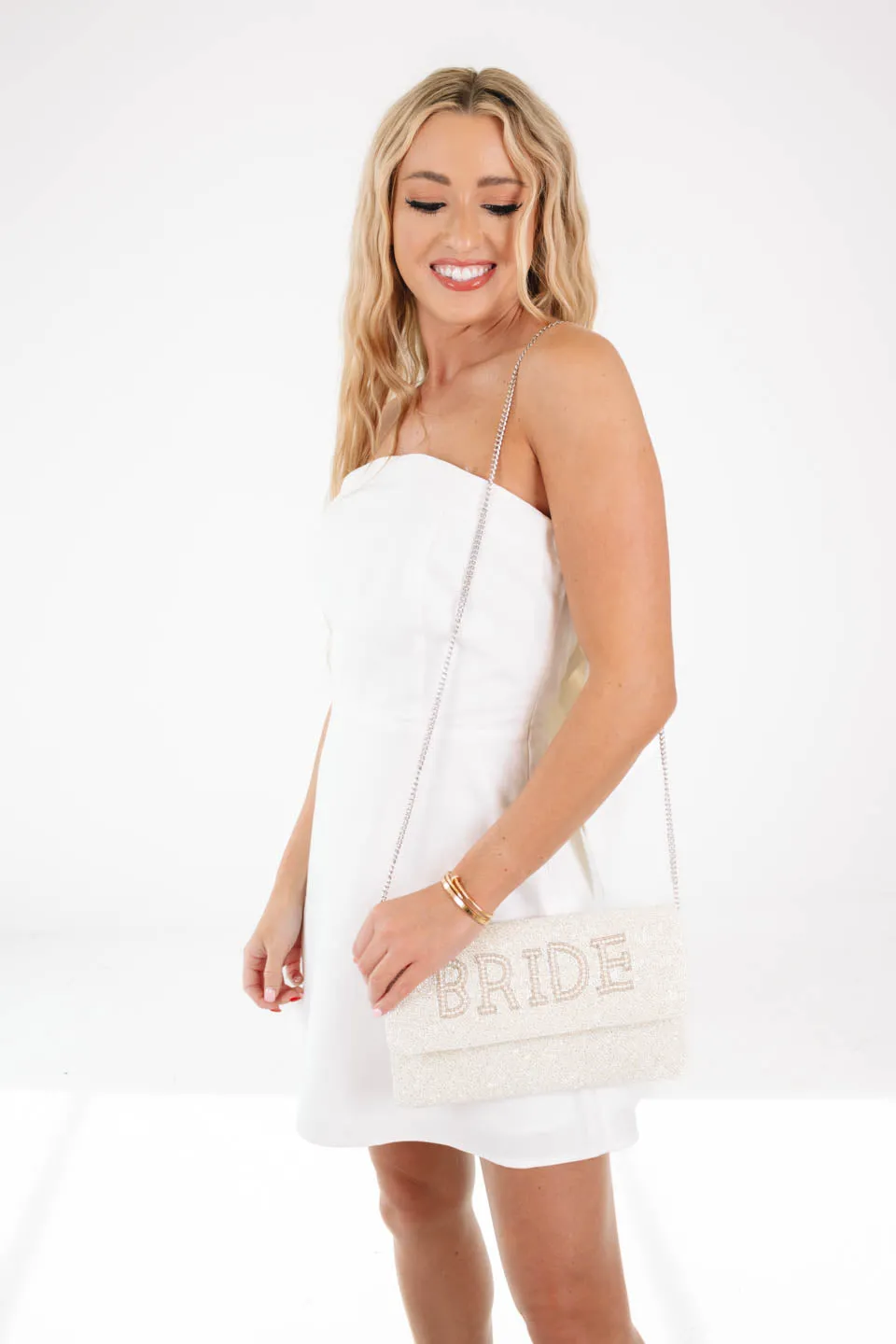 Here Comes The Bride Beaded Clutch - White