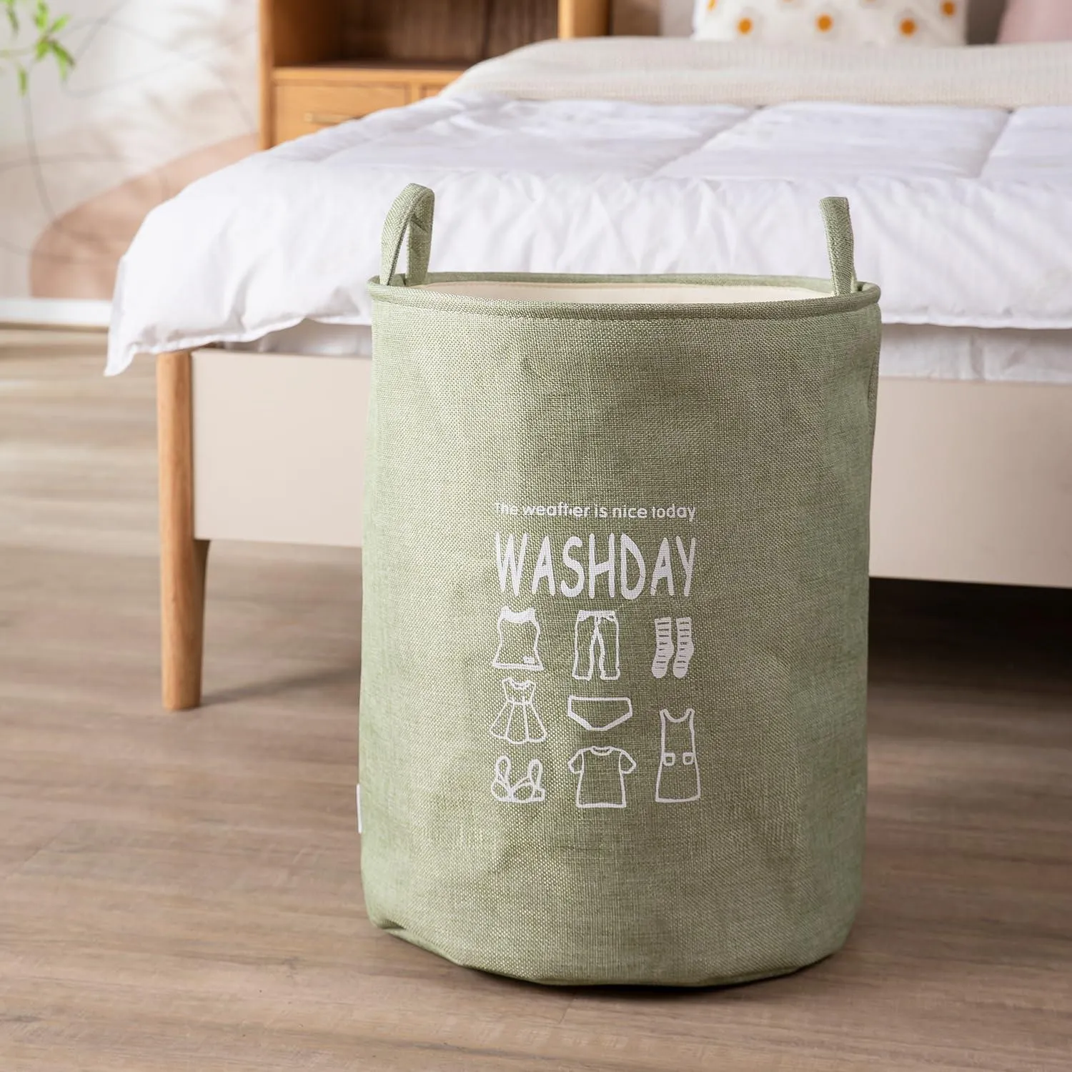 HOKIPO Folding Laundry Basket for Clothes, 43L - Green